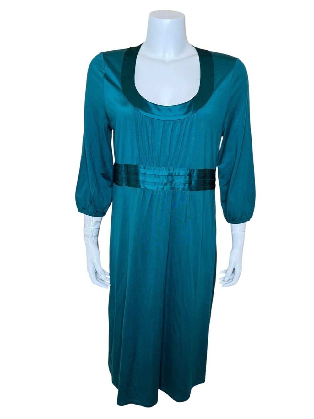 Boden Silk Jersey Dress 12 L Empire Waist Scoop Neck Midi Green